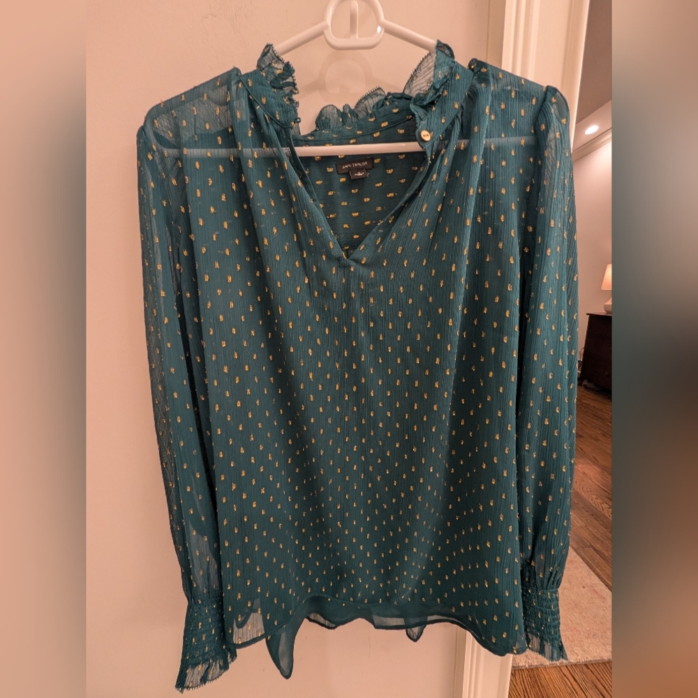 Teal Polka Dot Sheer Blouse With Tank